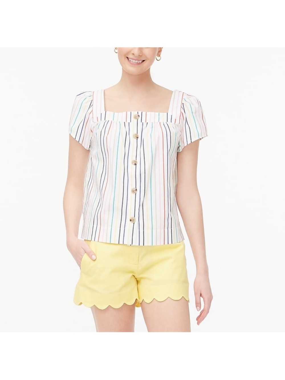 AG26 J. Crew Striped square-neck button-front top in stretch cotton poplin